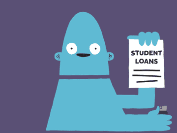 A cartoon sets his student loans on fire, and then himself