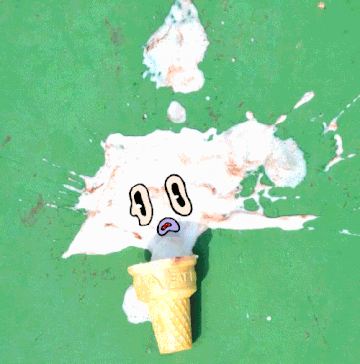 Fallen ice cream cone with animated eyes