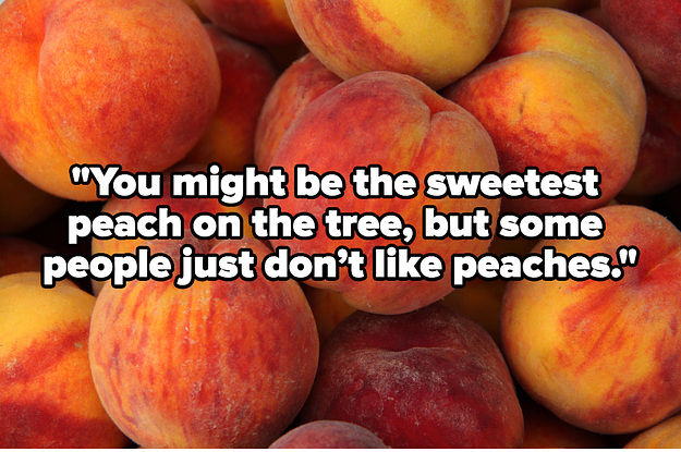 A barrel full of peaches with text overlay reading,