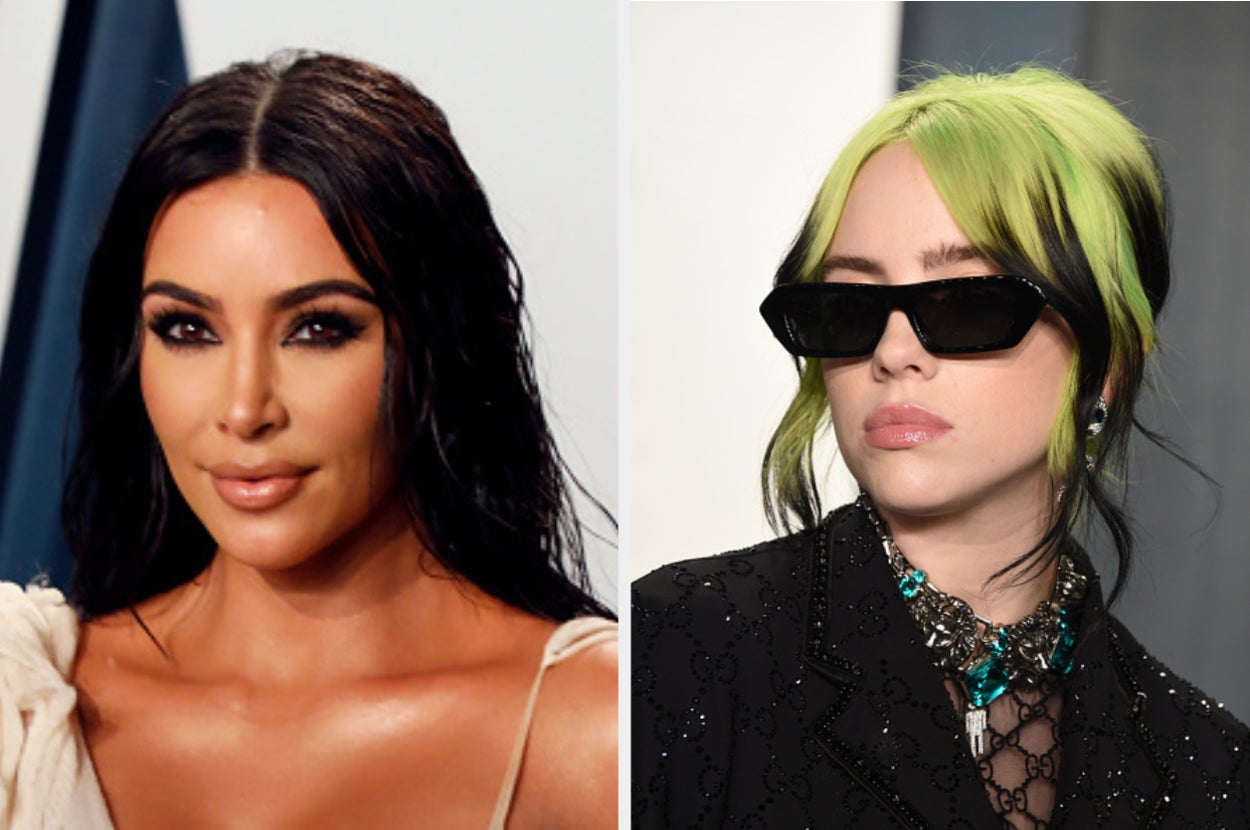 Kim Kardashian is on the left with Billie Eilish on the right