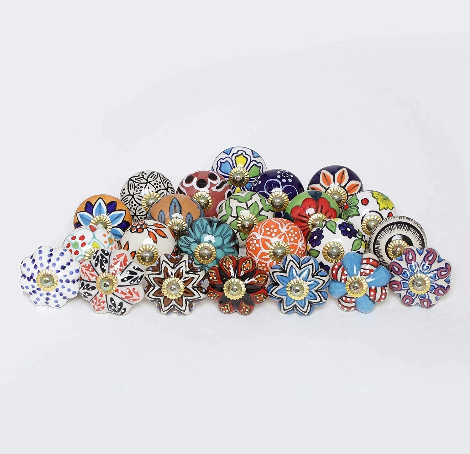 A set of colourful doorknobs 