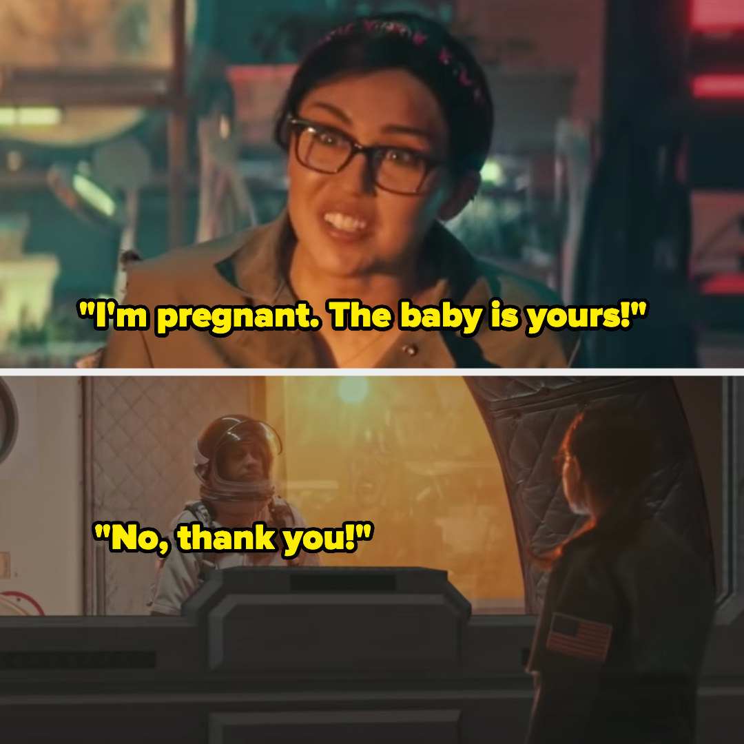 Miley&#x27;s characters tells Chad she&#x27;s pregnant with his baby. His response is &quot;No, thank you&quot;