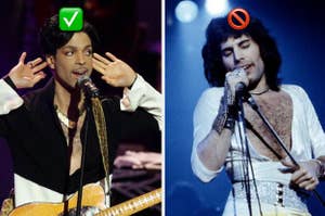 Prince is on the left holding his ears with a check mark emoji and Queen on the right labeled with a skip emoji