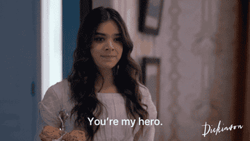 GIF of woman saying, &quot;You&#x27;re my hero&quot;