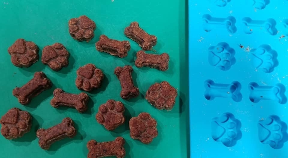 reviewer image of homemade treats next to their silicone treat mold