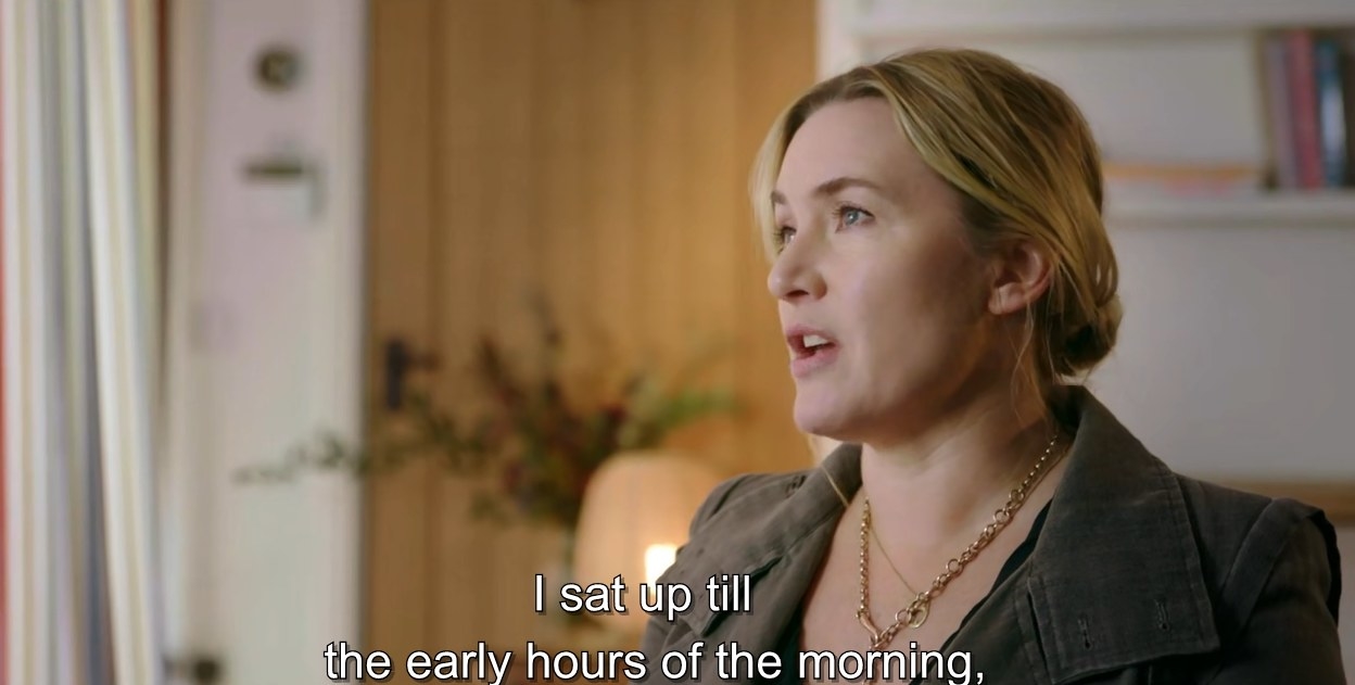 Kate Winslet talking about herself reading the script, saying, &quot;I sat up till the early hours of the morning&quot;