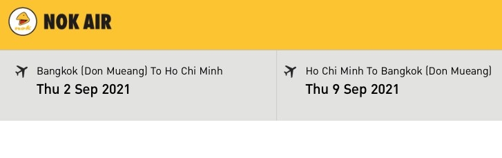 Screenshot of a sample flight from Bangkok to Ho Chi Minh