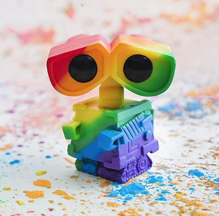 A Wall-E funko colored in rainbow