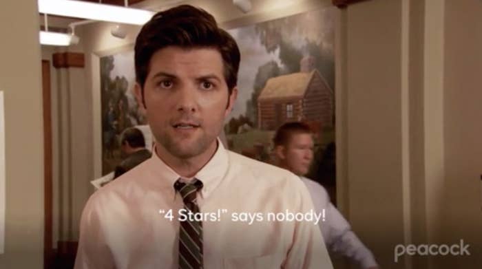 Ben Wyatt from &quot;Parks &amp; Rec&quot; sarcastically saying: &quot;&#x27;4 Stars!&#x27; says nobody!&quot;