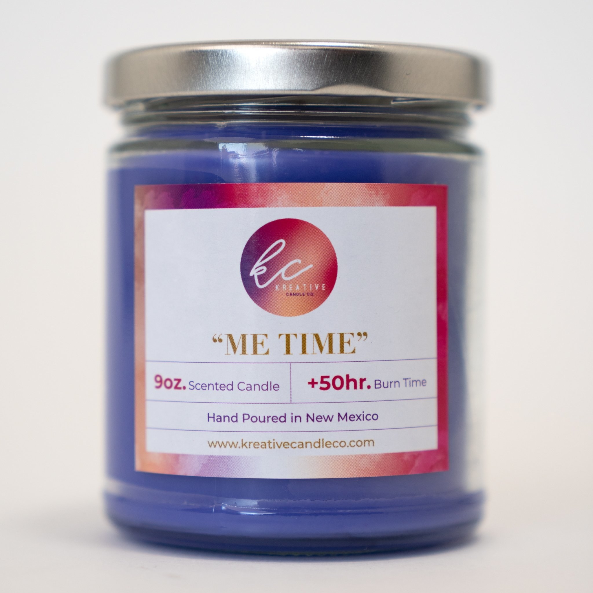 kreative candle co "me time" candle with purple wax
