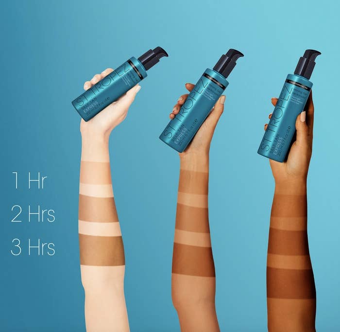 the progression of the self tanner over three hours on different skin tones