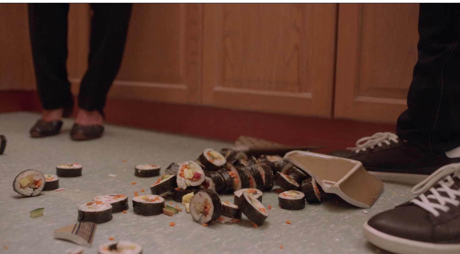 spilled gimbap on the floor