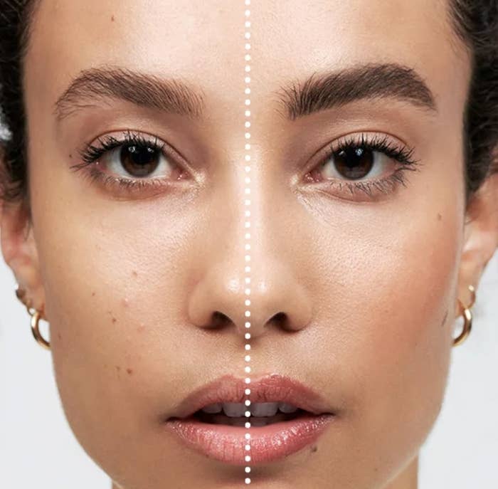A before and after of a person's eyebrow