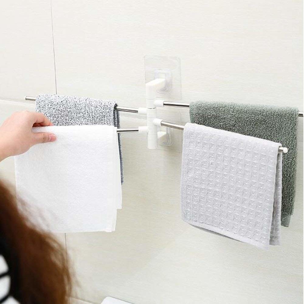 A towel organiser with 4 towels on it 