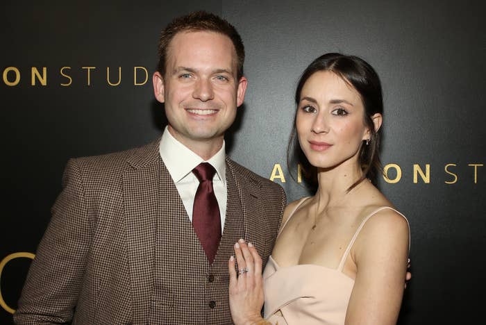 Actors Patrick J. Adams and Troian Bellisario attend Amazon Studios Golden Globes after party at The Beverly Hilton Hotel on January 05, 2020 in Beverly Hills, California