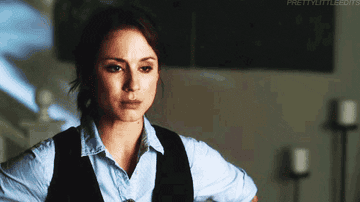 Troian Bellisario whips her hands up and says &quot;I can&#x27;t!&quot; on set of &quot;Pretty Little Liars&quot;
