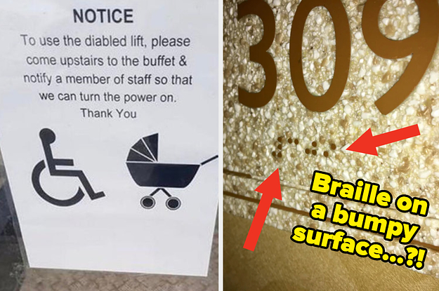 A lift to come upstairs to turn on the disabled lift, and Braille on a bumpy surface