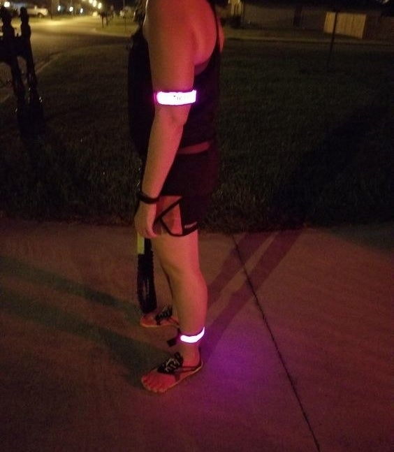 Reviewer wearing the glow in the dark bands while running at night