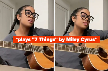 H.E.R. playing 7 Things by Miley Cyrus with the caption plays 7 things by Miley Cyrus