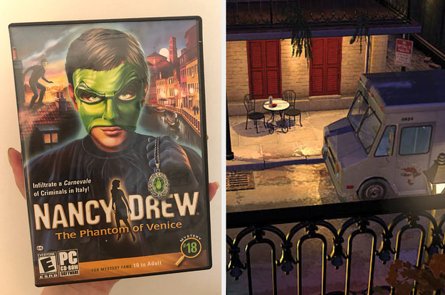 nancy drew and the phantom of venice on the left and a screenshop of the view from outside nancy's hotel room in legend of crystal skull on the right
