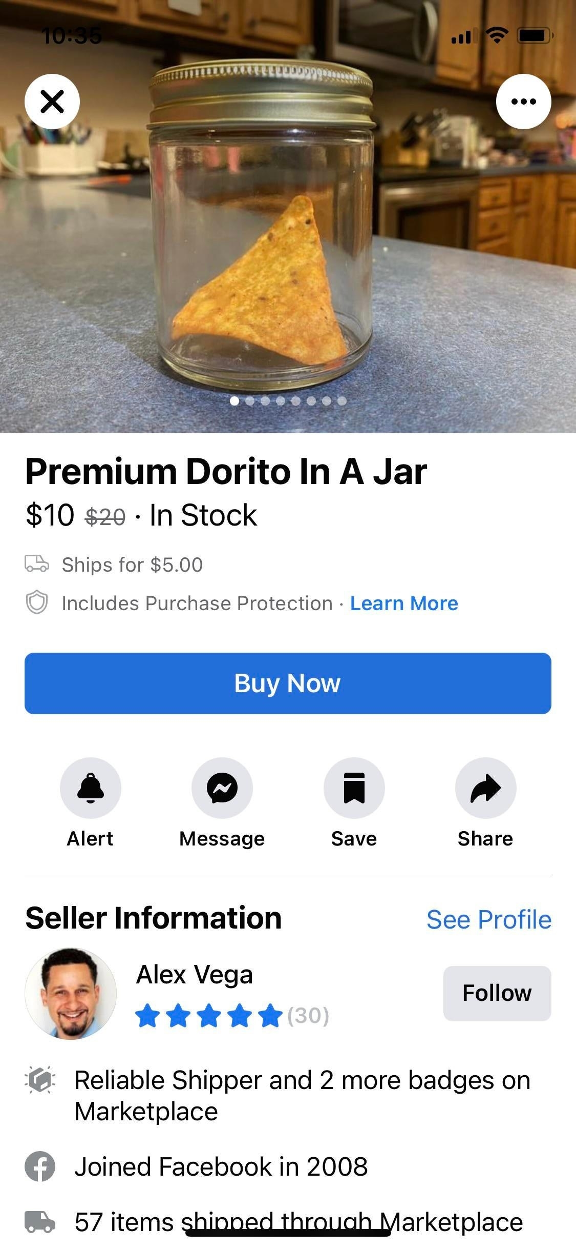 a dorito in a jar being sold for $10