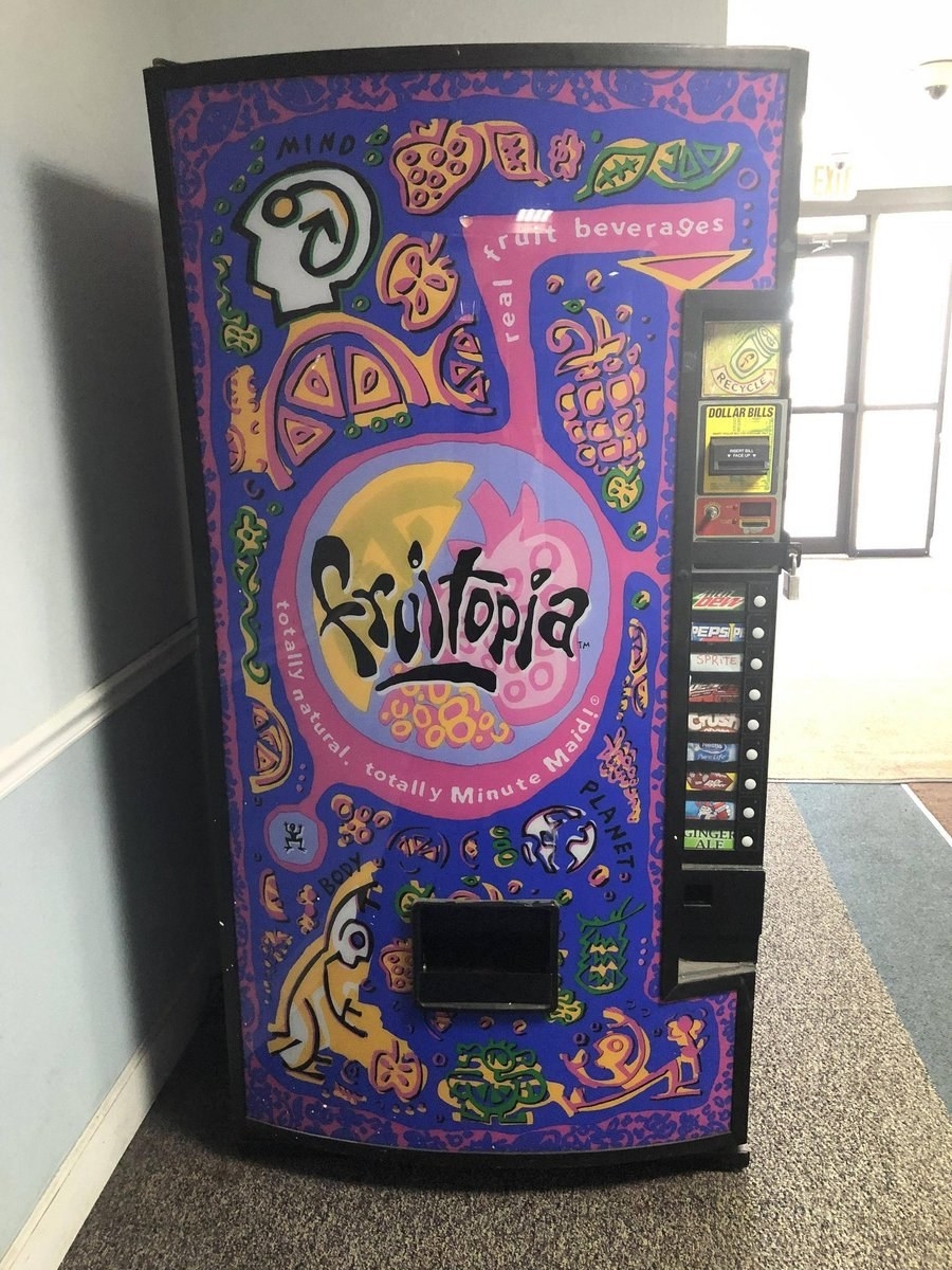Fruitopia vending machine with purple psychedelic design