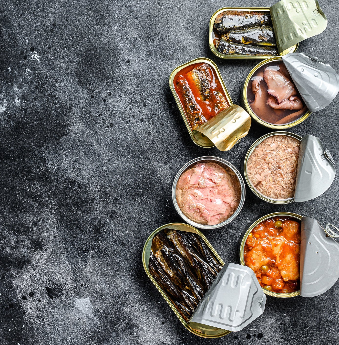Different kinds of tinned fish