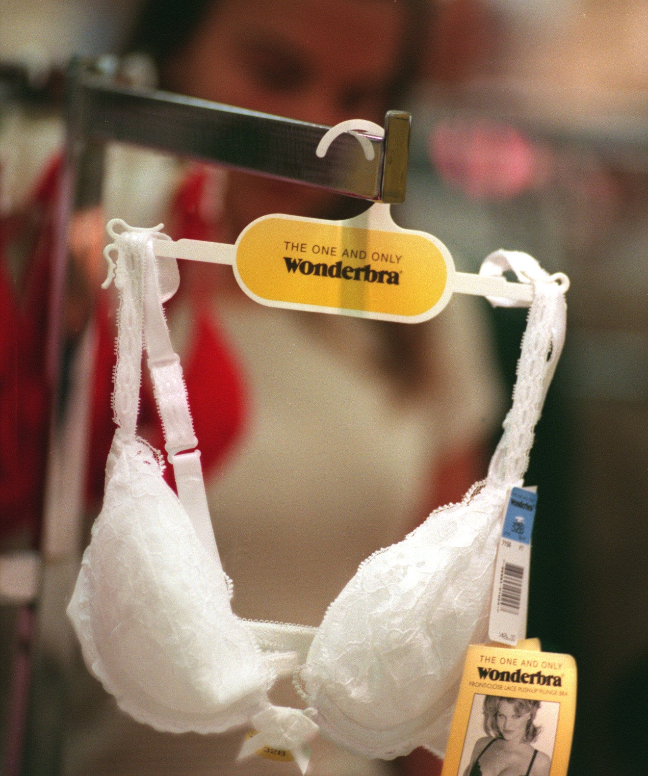 One WonderBra hanging on a rack