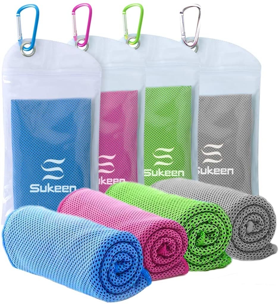 The blue/grey/green/pink cooling towels