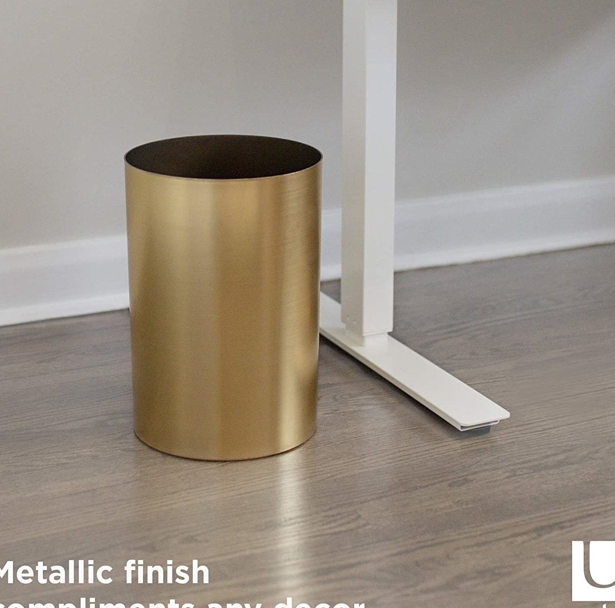 the trash can under a desk