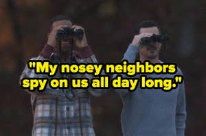 People with binoculars spying on other people