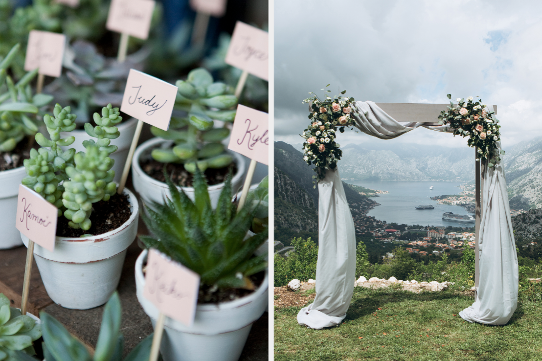 Succulent wedding give aways and wedding arch 