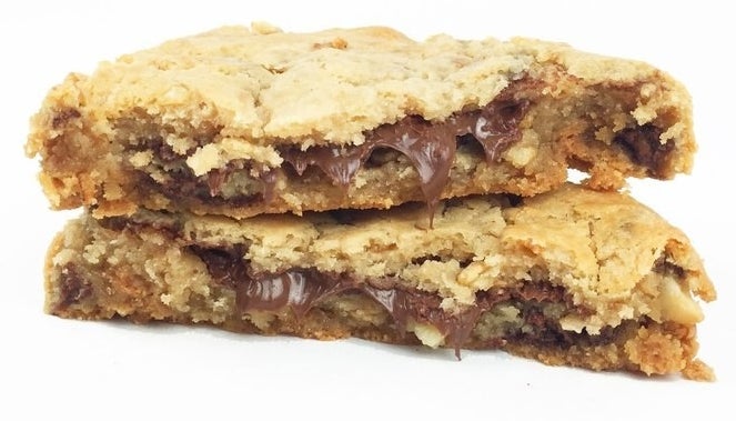 The cookie opened up, to show the gooey goodness lurking inside