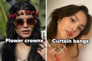 Vanessa Hudgens with a flower crown and Olivia Rodrigo with curtain bangs