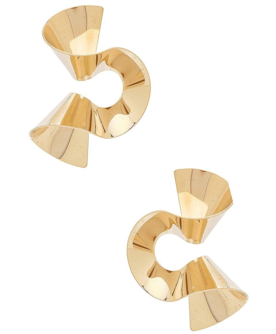 Gold shiny earrings with unique twisty shape
