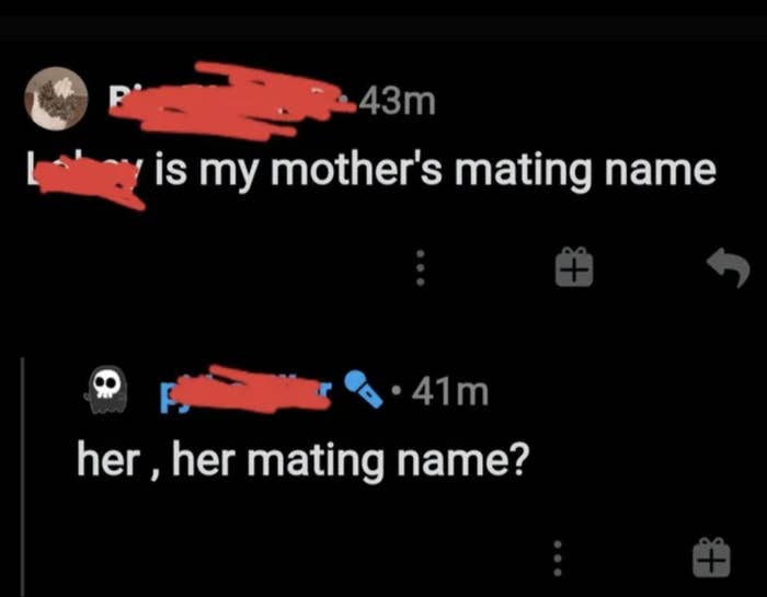 person confusing maiden name and mating name