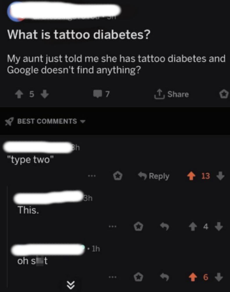 person calling type 2 diabetes tattoo diabetes