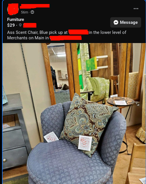 Person selling an &quot;ass scent chair&quot;