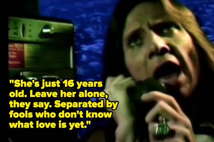 Scene from video showing man on a phone singing about how she's just 16 years old