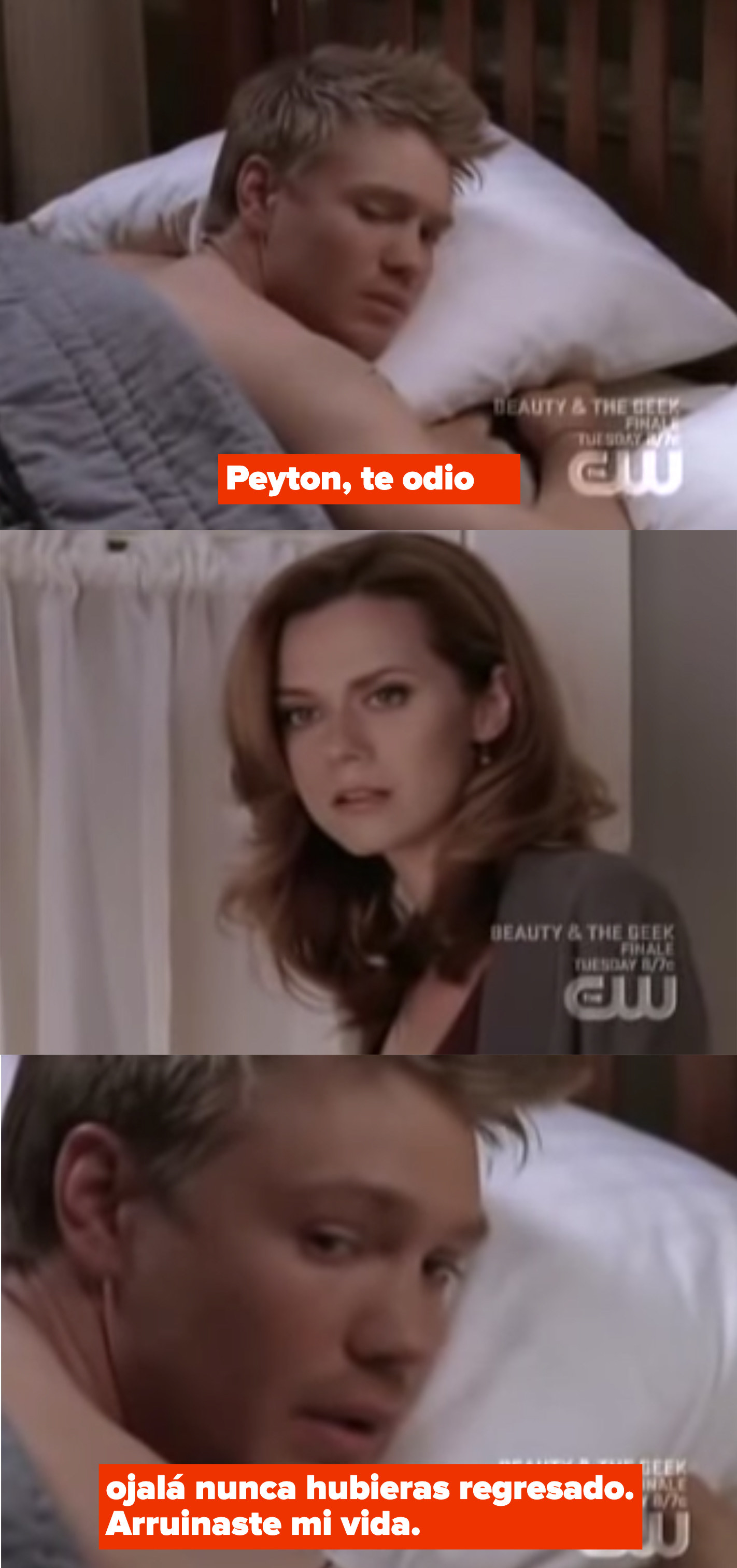 Lucas tells Peyton that he wishes she never came back because he hates her and that she ruined his life. 