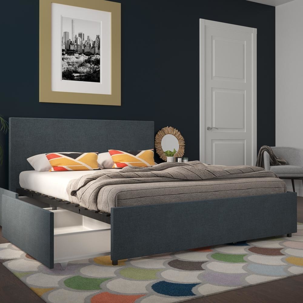 the blue linen upholstered bed