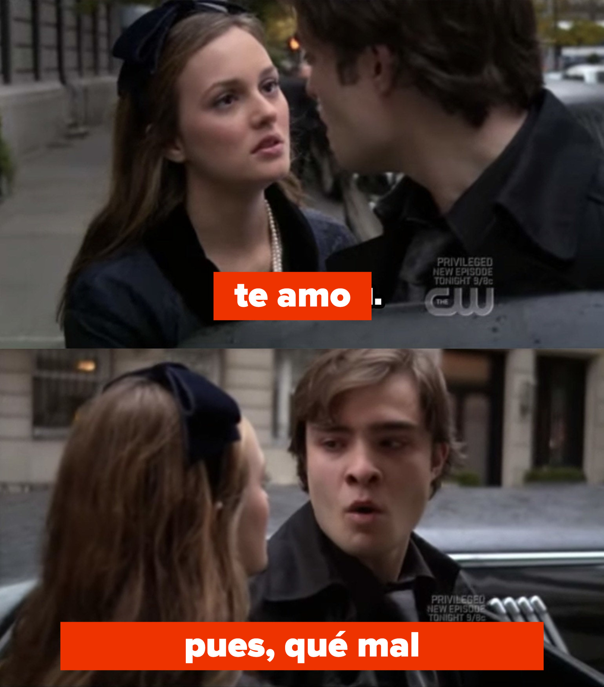 Blair tells Chuck she loves him and he gives her a dirty look and says &quot;Well, that&#x27;s too bad.&quot;