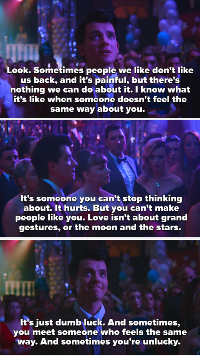 Otis giving a speech about unrequited love at prom