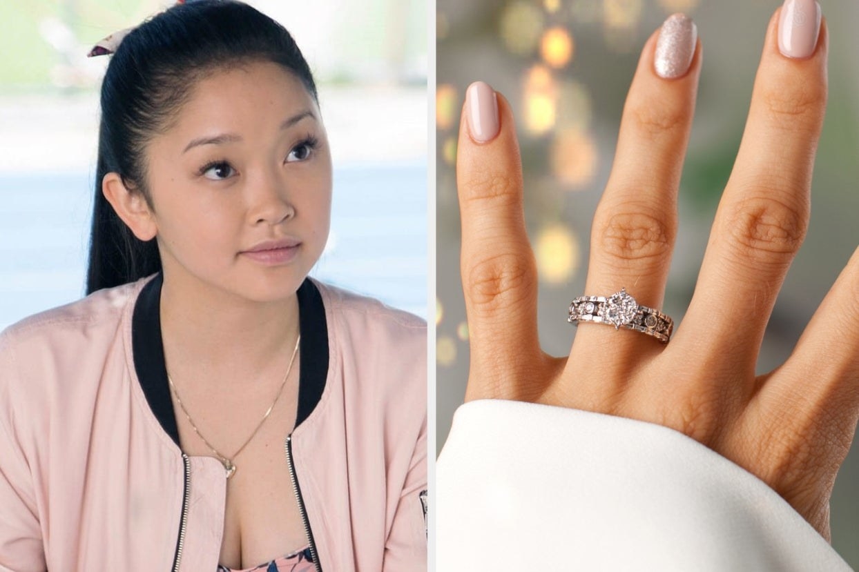 Lara Jean from &quot;To All The Boys I&#x27;ve Loved Before&quot; and woman wearing engagement ring 