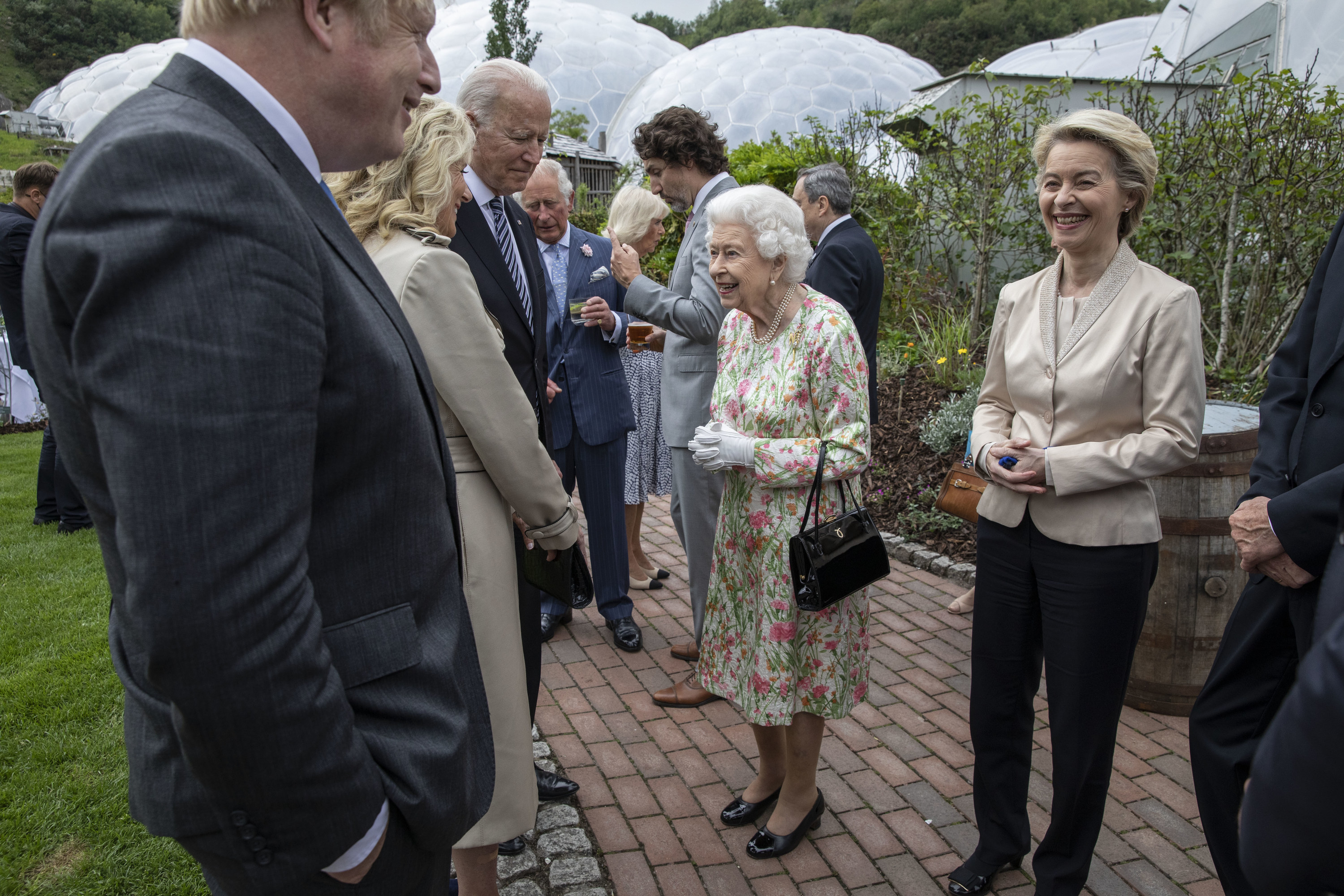 The Queen chats with the Bidens, while Boris Johnson speaks to a smiling Ursula von der Leyen