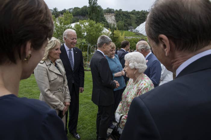 The Queen chats with the Bidens