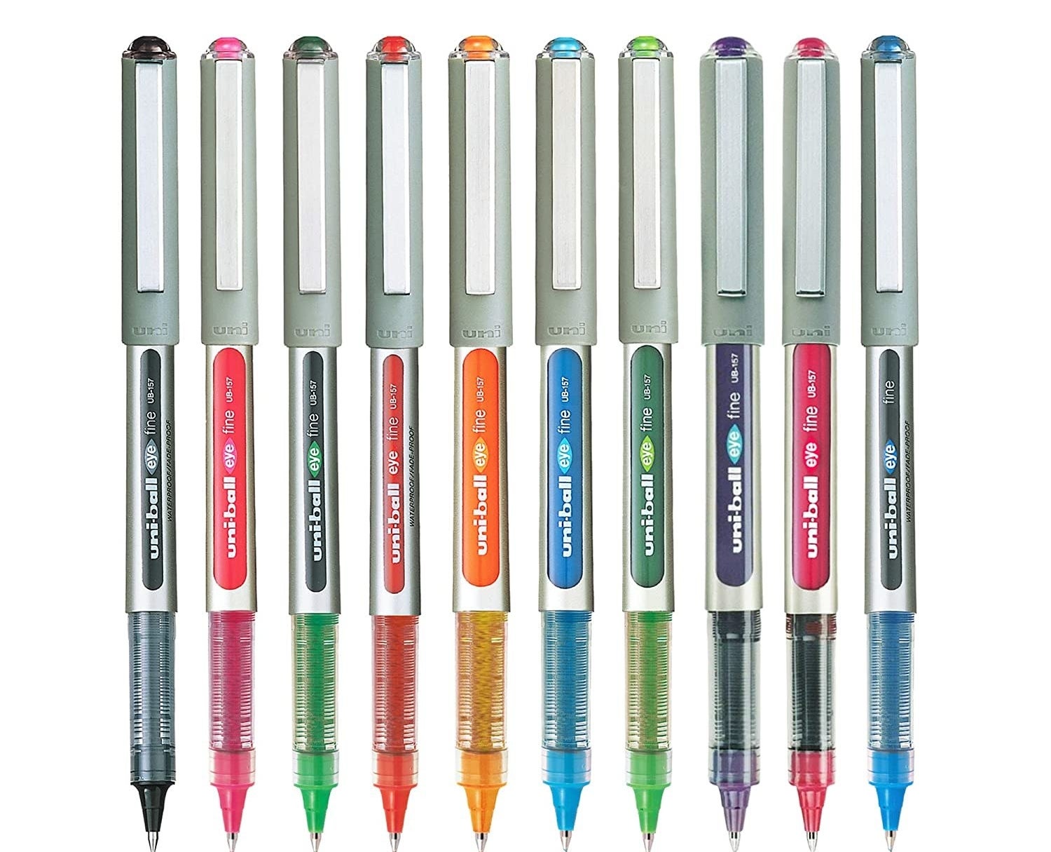 Multiple Uniball pens in different colours.