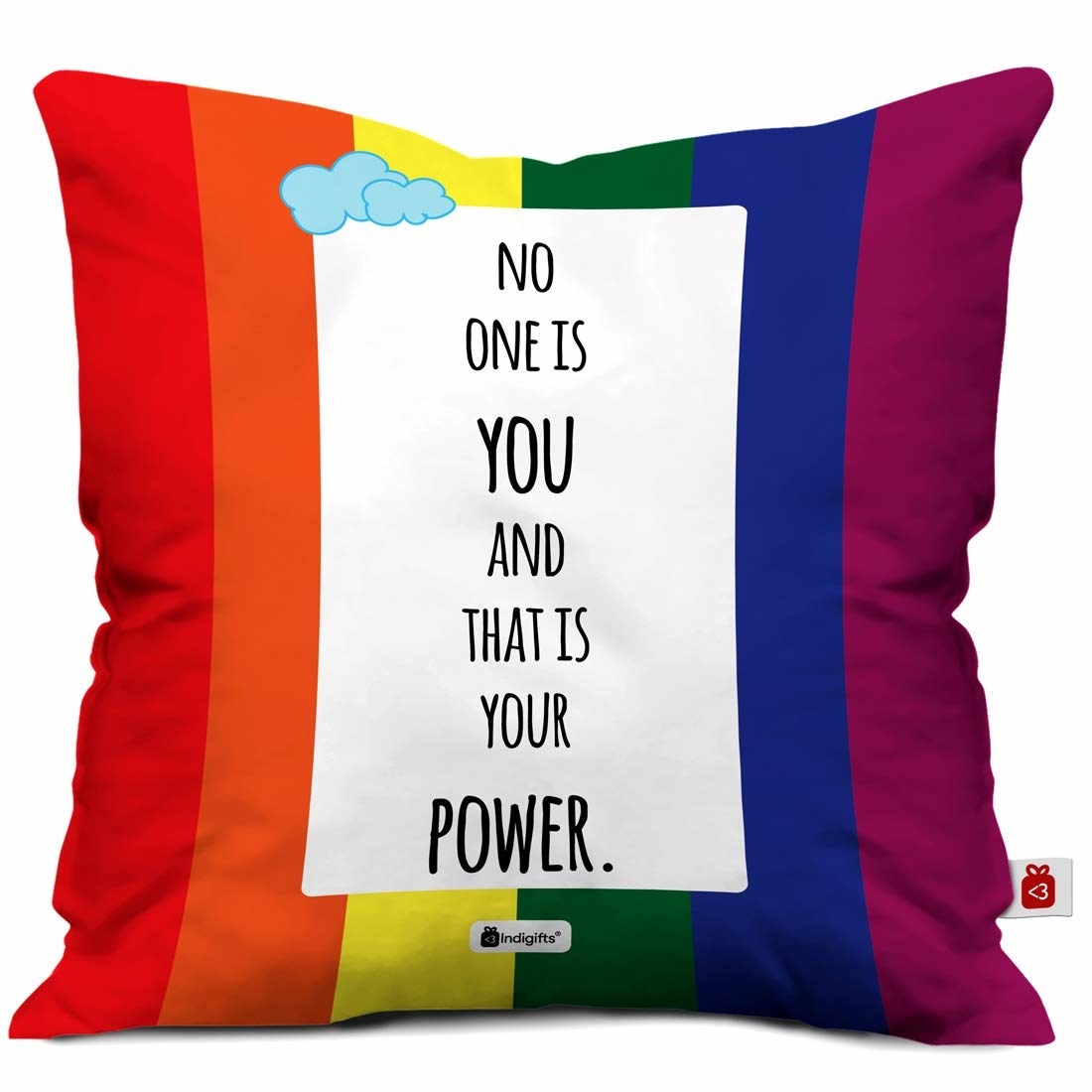 A Rainbow pillow that says &#x27;No one is you and that is your power&#x27;