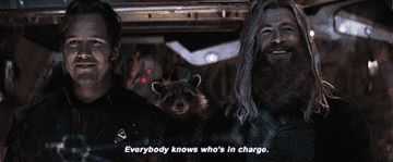 Chris Hemsworth as Thor saying &quot;Everybody knows who&#x27;s in charge&quot;
