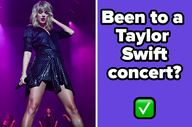 Taylor Swift is on the left performing with a label on the right that reads: